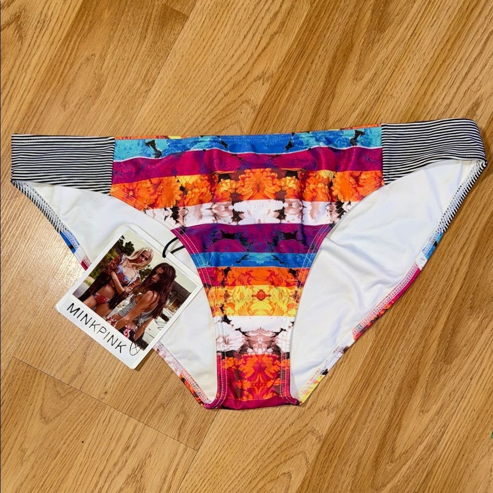 NWT MINKPINK Colorful Striped Bikini Bottom Size Large